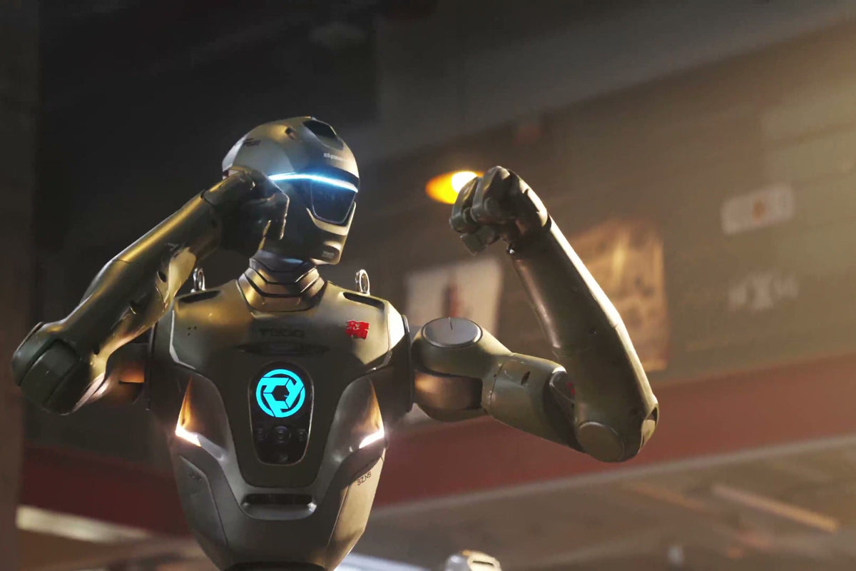 EngineAI T800 humanoid robot in a boxing guard